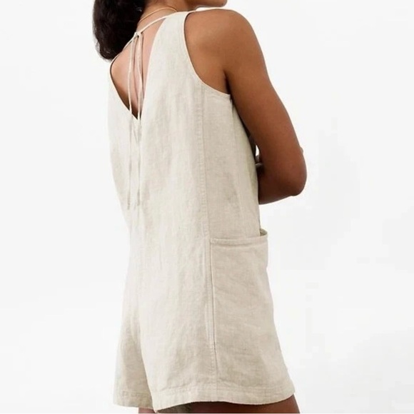Athleta Retreat Linen Romper NWT Large Natural Tie Back undyed - Picture 2 of 8